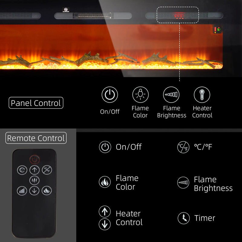 1500W electric wall fireplace with ten flame colors