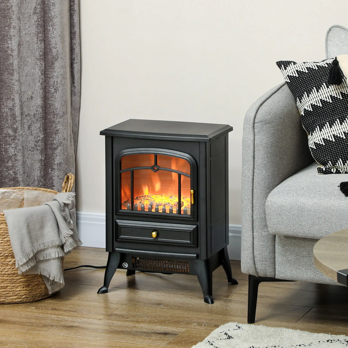HOMCOM Electric Stove Heater with Realistic LED Flames & Logs