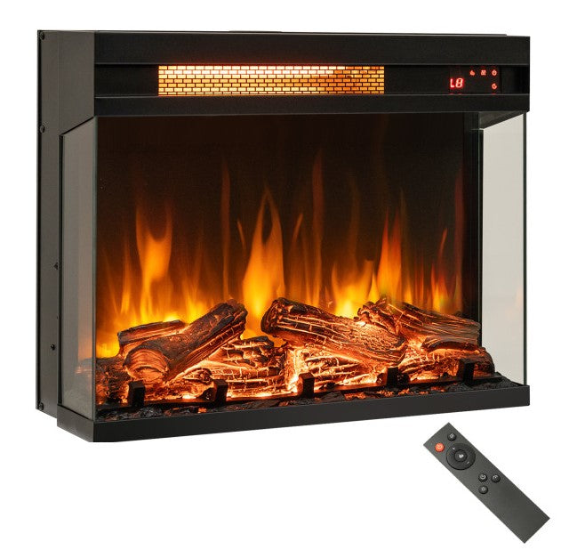 23 Inch 3-Sided Electric Fireplace Insert | 1500W Recessed Electric Fireplace with Adjustable Flame and Remote Control | Modern Wall-Mounted Fireplace