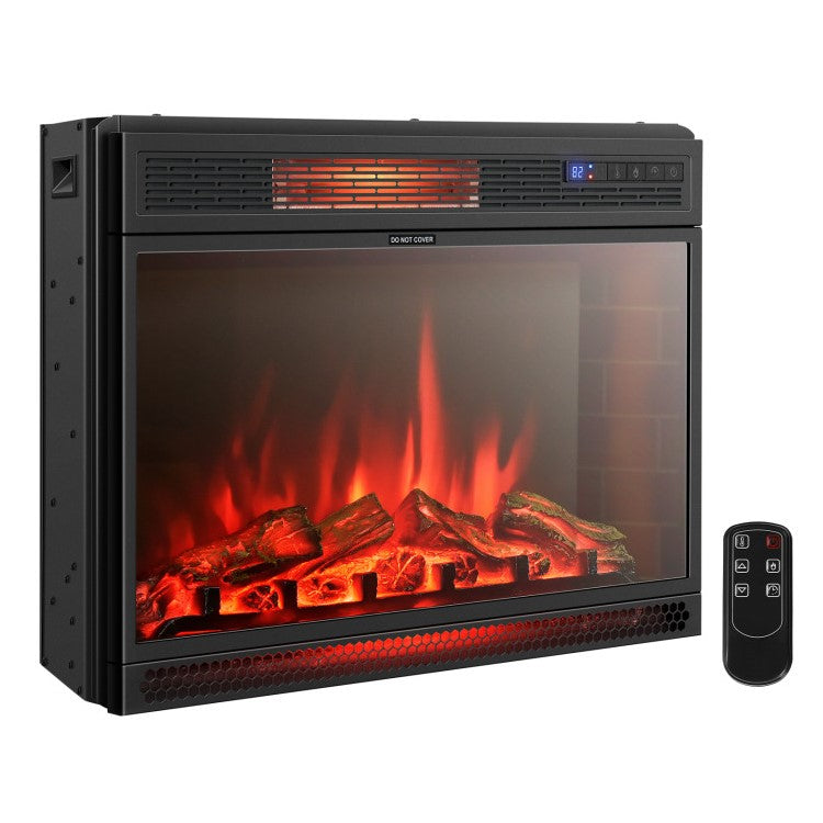 28 Inch Recessed and Freestanding Electric Fireplace with Remote – Wall Insert Heater with Realistic Flame & Timer for Living Room or Bedroom