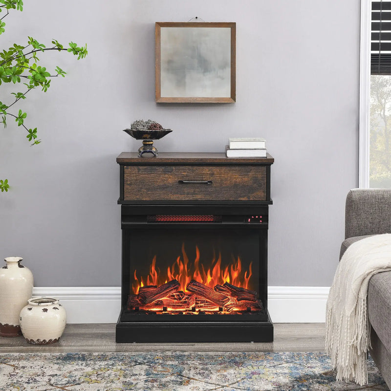 3-Sided Glass Electric Fireplace Side Table for Living Room