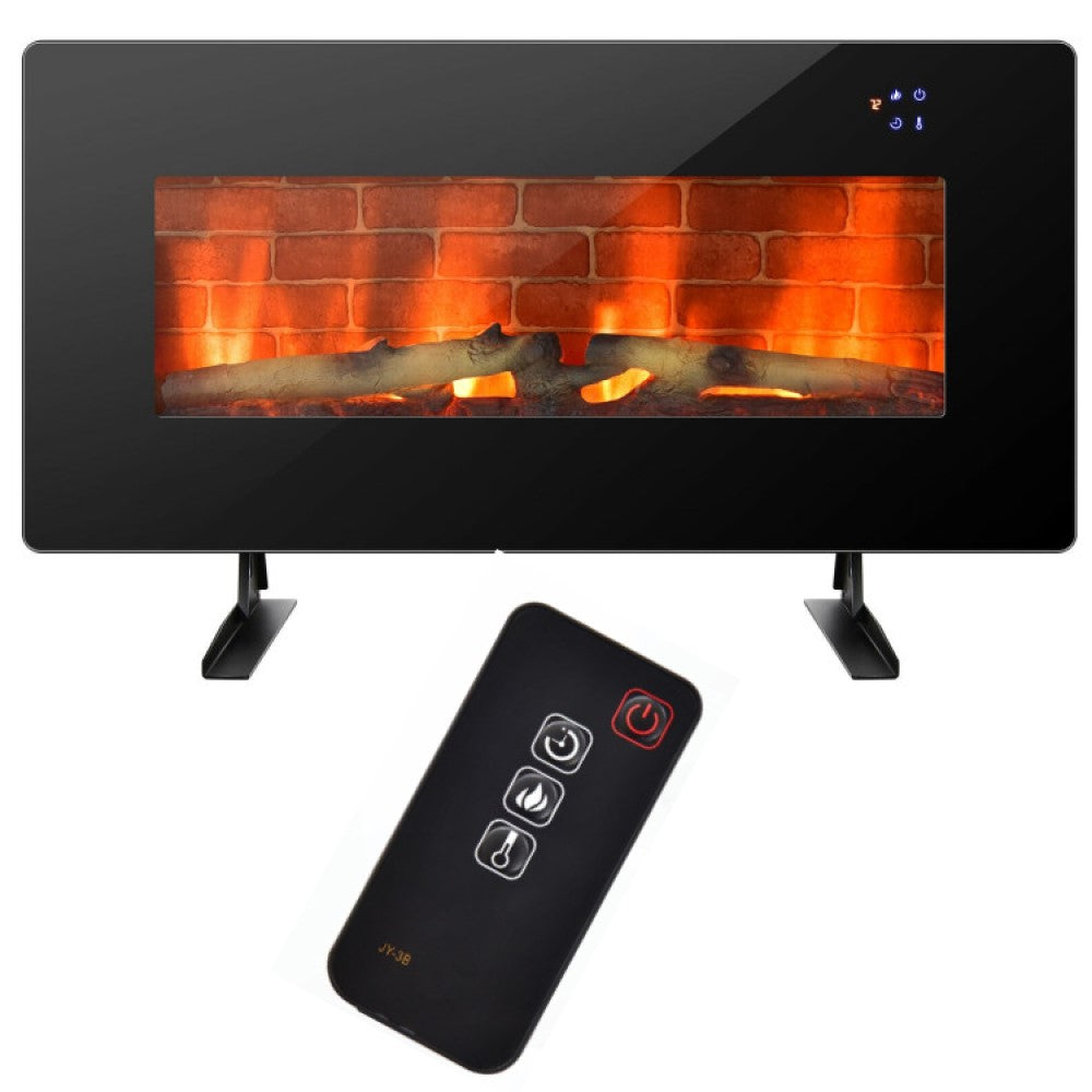 Wall mounted electric fireplace with remote and realistic flame