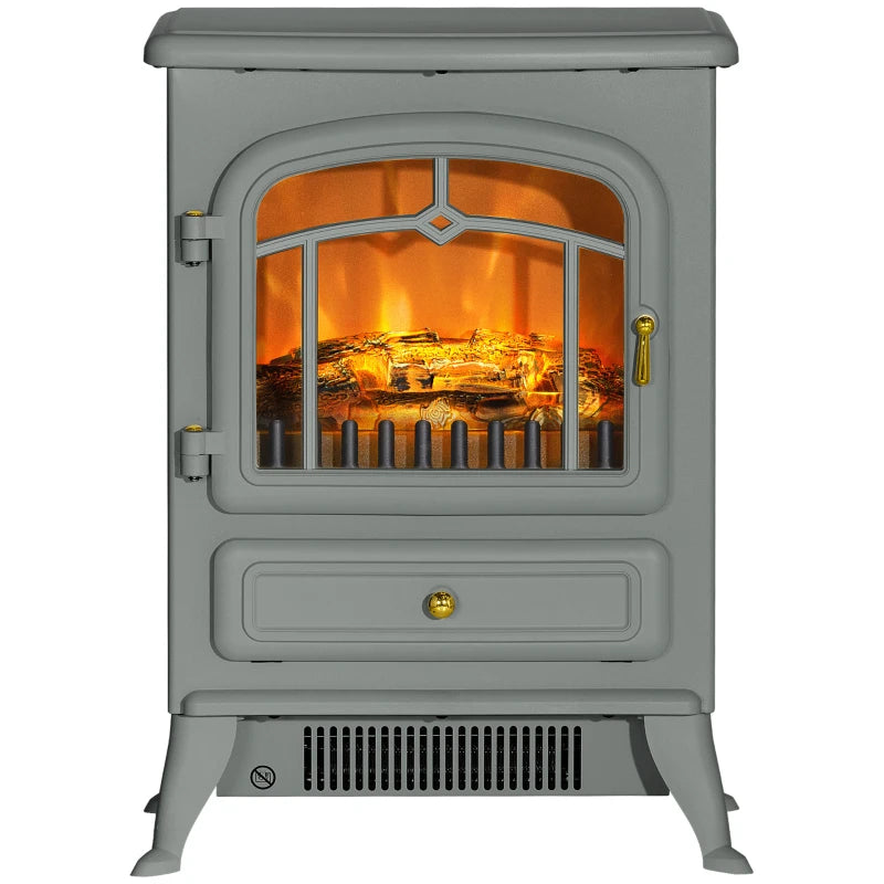 HOMCOM 22" Freestanding Electric Fireplace Heater - White, Realistic LED Flames