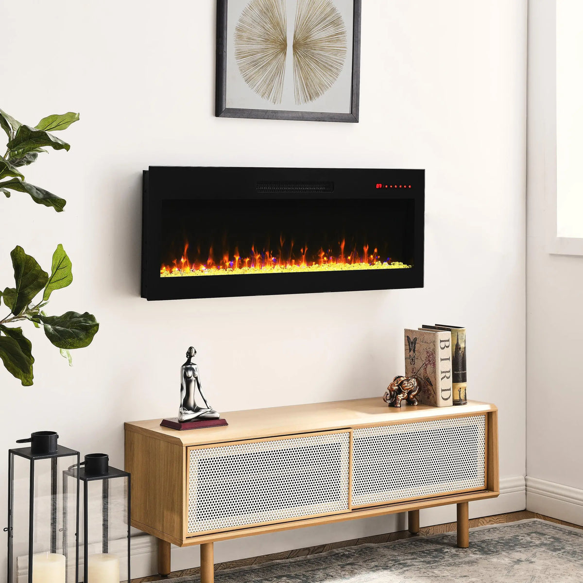 42" recessed electric fireplace with ultra-thin design.