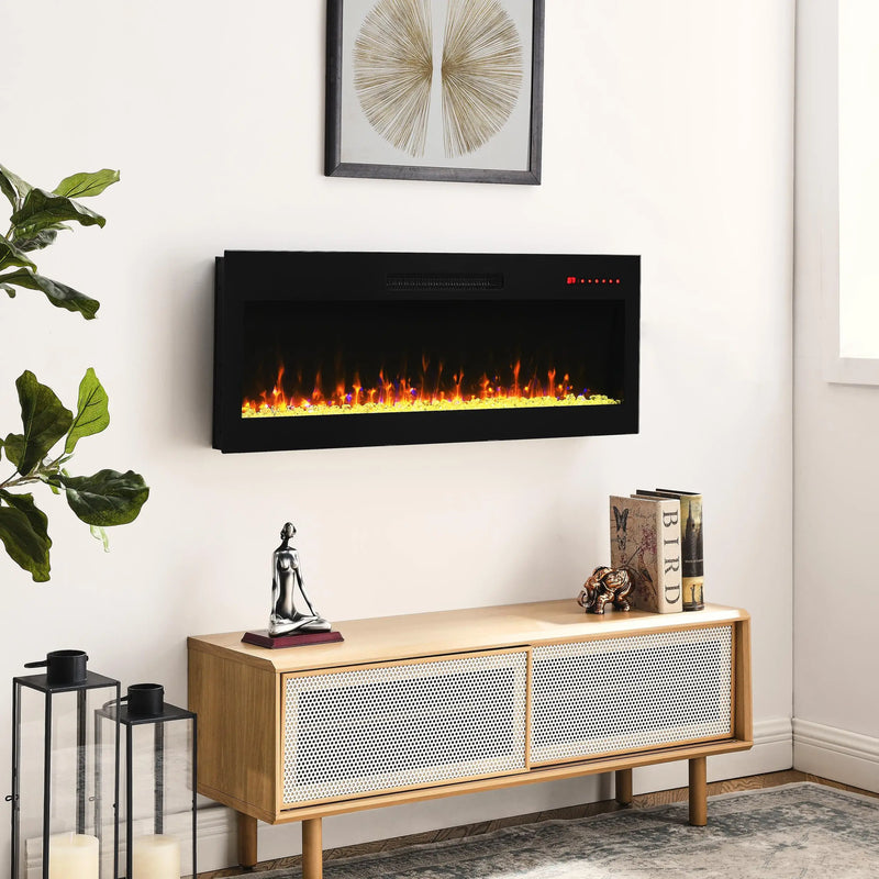 42" recessed electric fireplace with ultra-thin design.