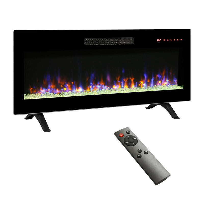 42" wall-mounted electric fireplace with multi-color flame effect.