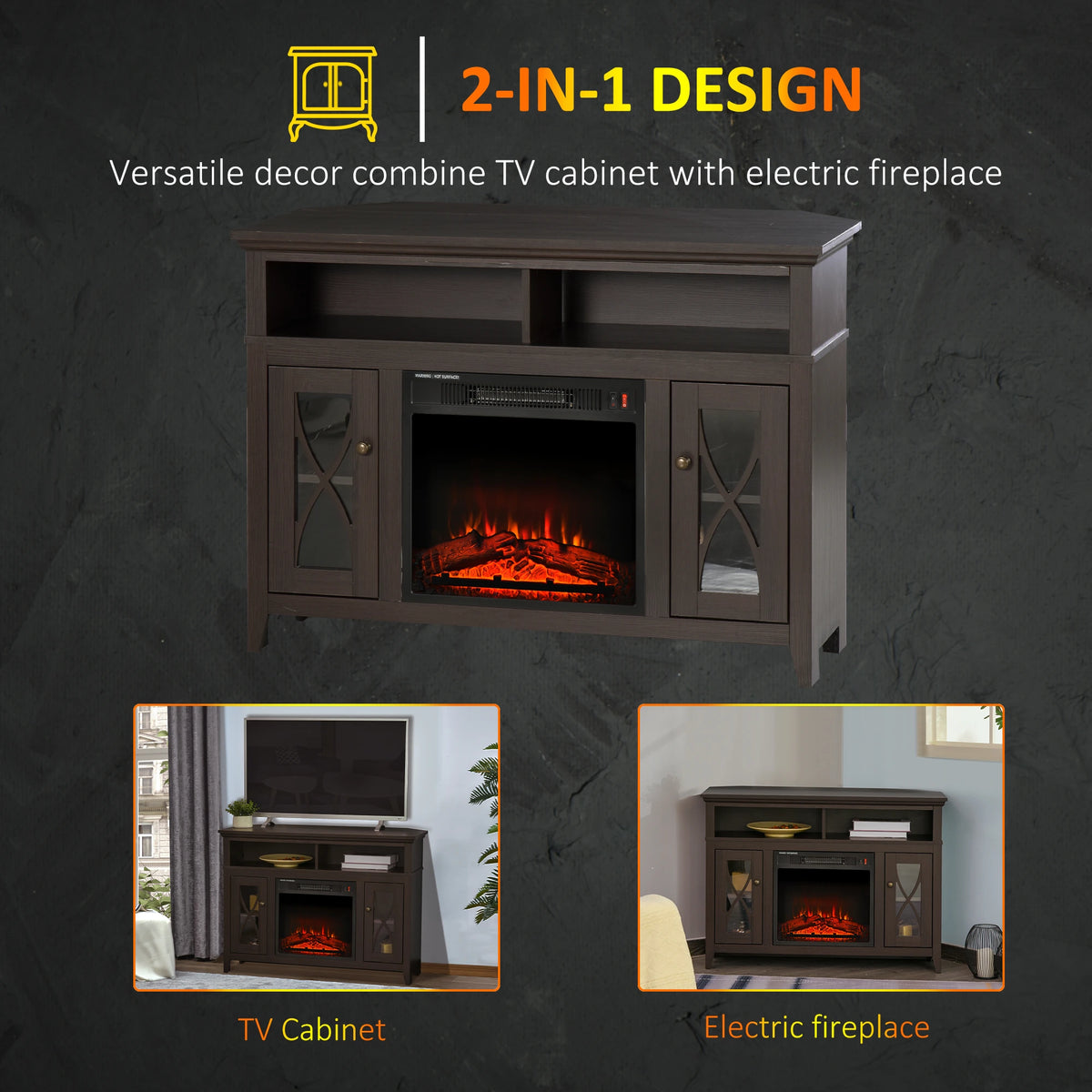 50” TV Stand with Electric Fireplace & Media Storage