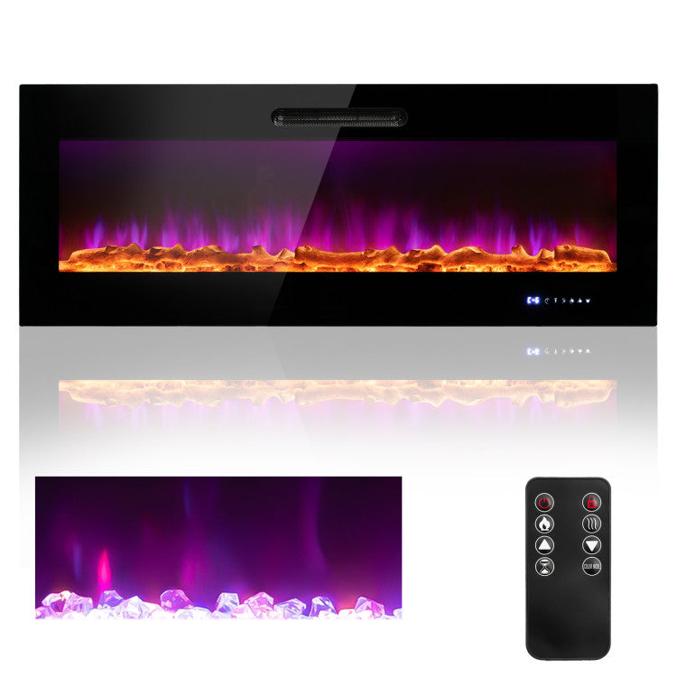 50 inch wall mounted electric fireplace with crystal and log