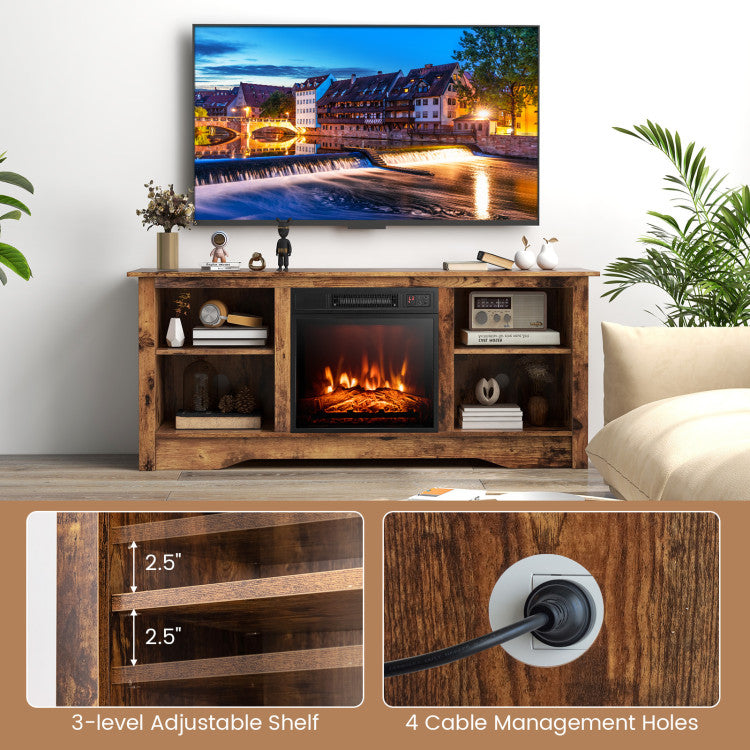 58-inch fireplace TV unit with electric heater, front view