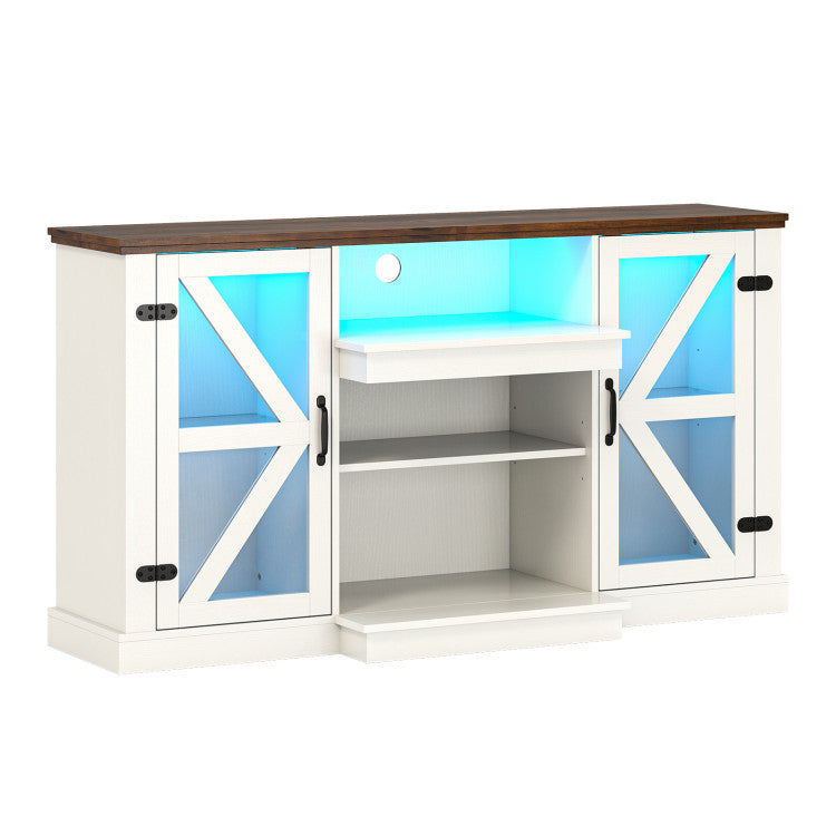 59 Inch TV Unit with Fireplace Built-In – Media Console Table with LED Lighting, Adjustable Shelves & Storage – Fireplace Entertainment Center for 65 Inch TV