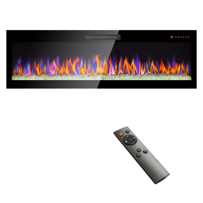 60" Wall Mounted Electric Fireplace with Multi-Color Flame