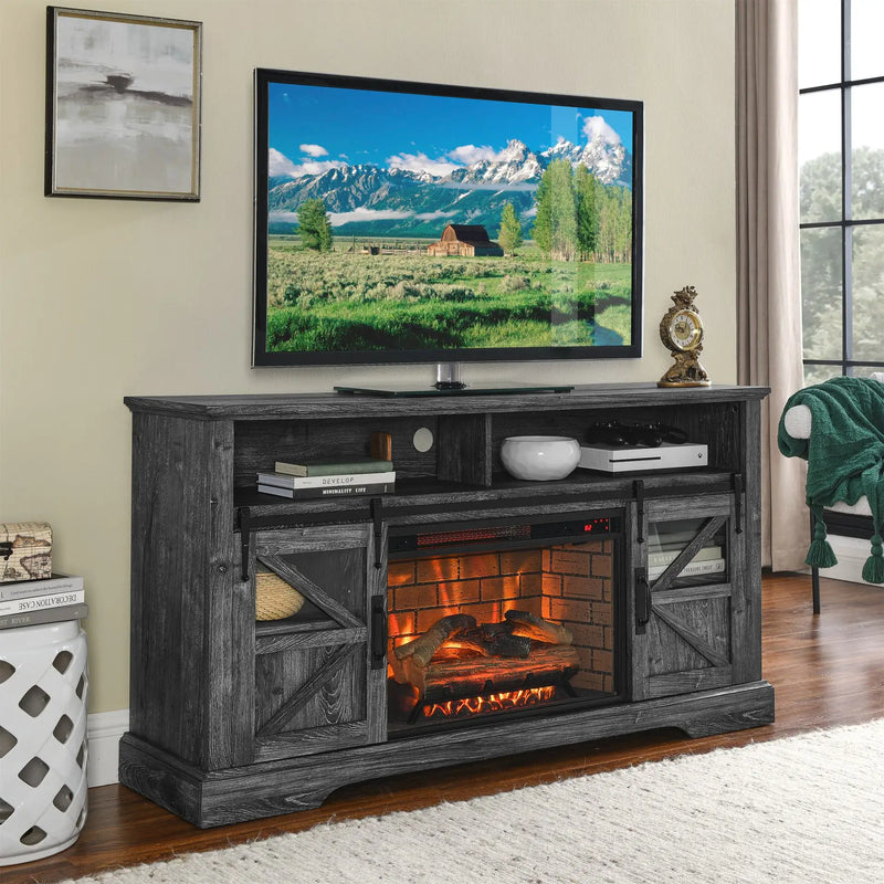 Dark Oak 60-inch fireplace media console with remote control