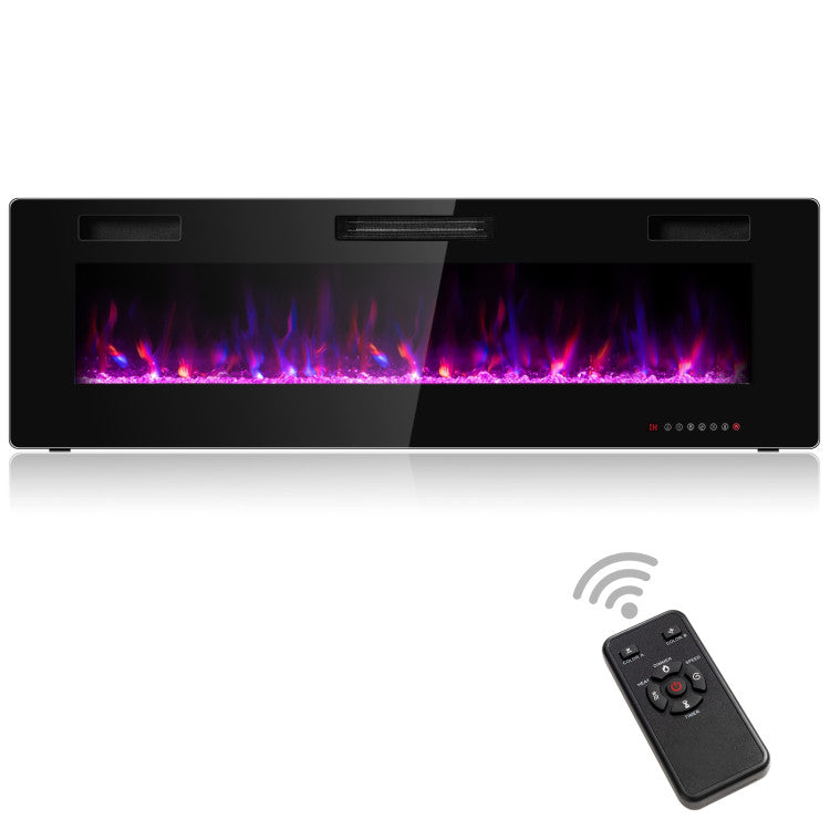 60 inch recessed electric fireplace front view with crystal flame