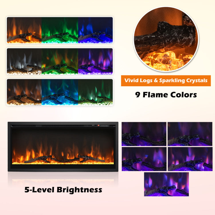 9 Color Flame Display on Recessed Fireplace