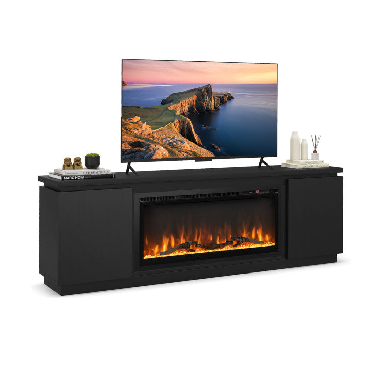 Black TV cabinet with fireplace for modern décor