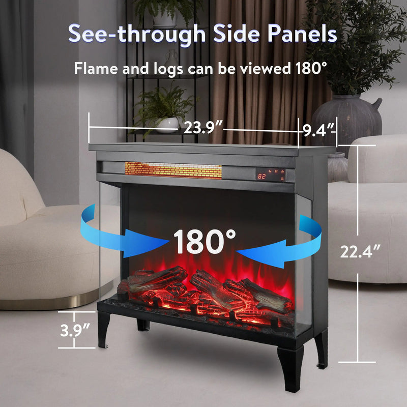 CSA/UL certified 3-sided electric fireplace with double safety protection.