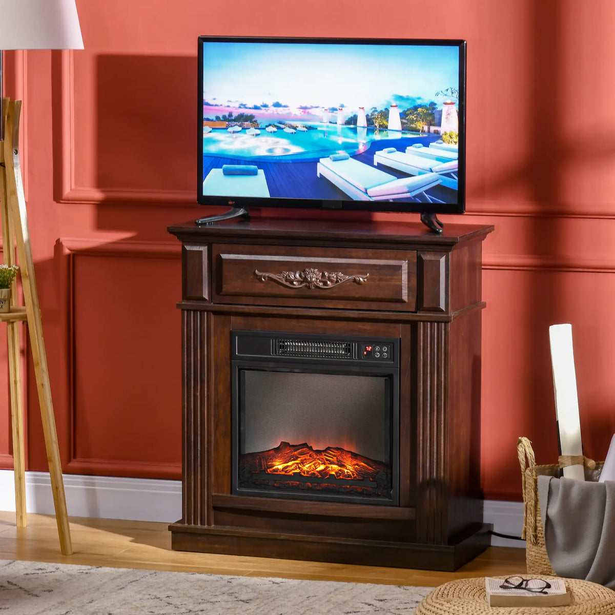 Electric Fireplace Console with Mantel and Storage