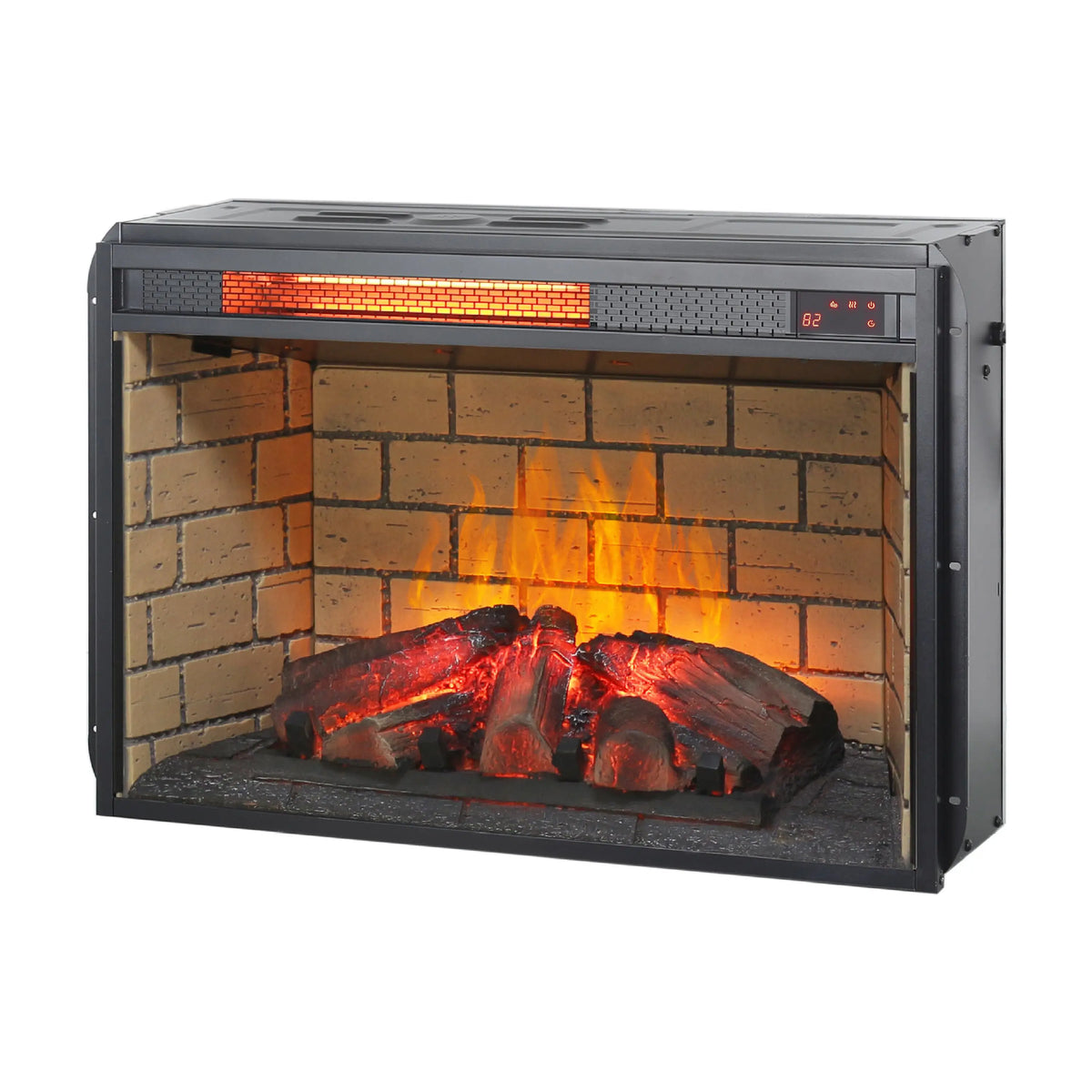 Adjustable brightness settings on an electric fireplace heater insert