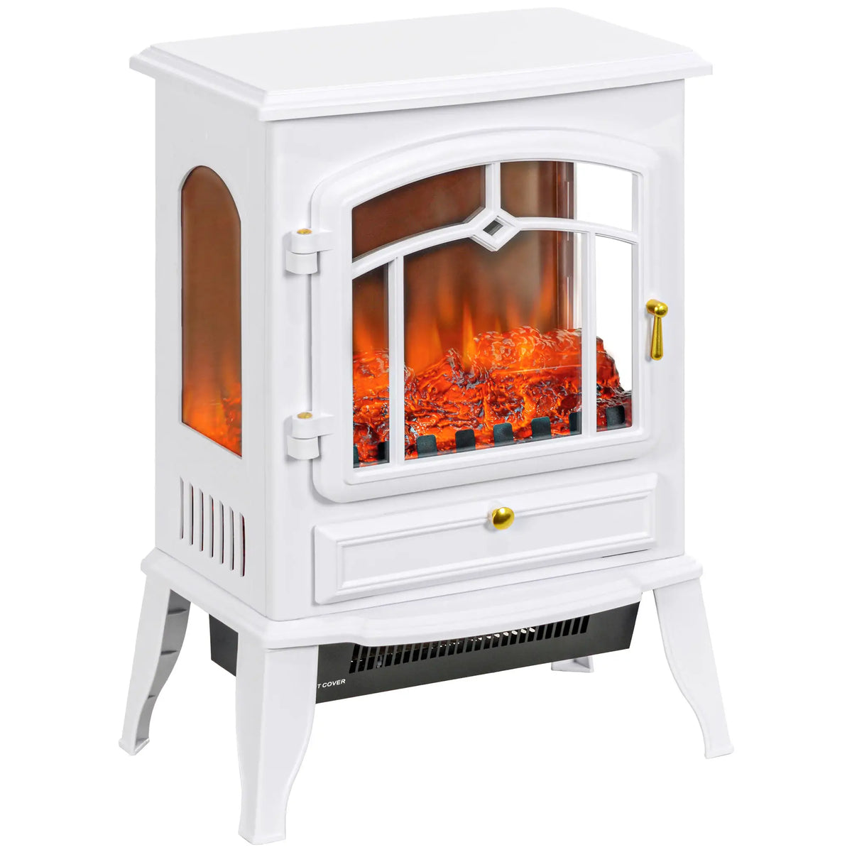 Electric fireplace with adjustable flame brightness.