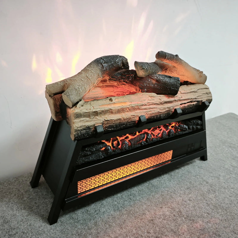 Black metal and wood electric fireplace heater