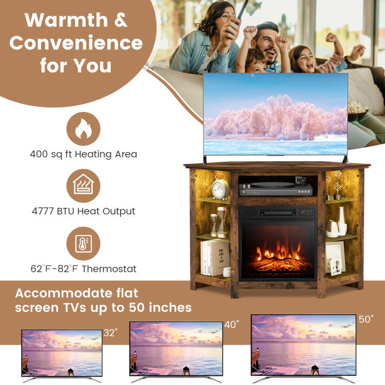 Adjustable tempered glass shelves in fireplace TV stand
