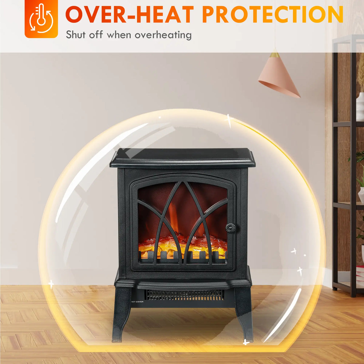 Electric fireplace heater with adjustable 750W and 1500W heat settings