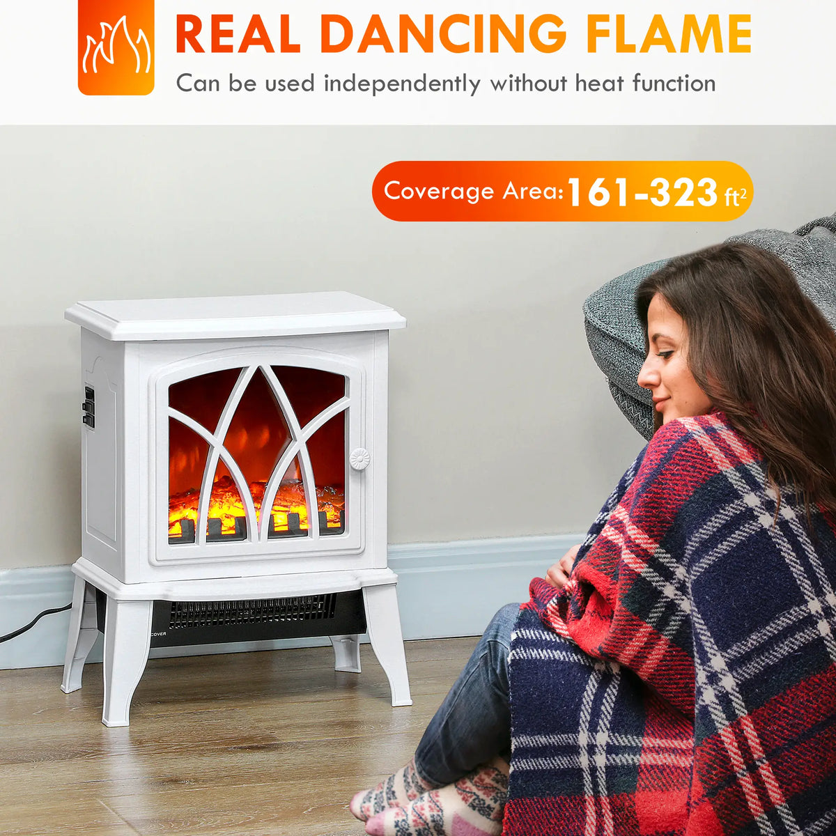 Electric fireplace heater with adjustable 750W and 1500W heat settings