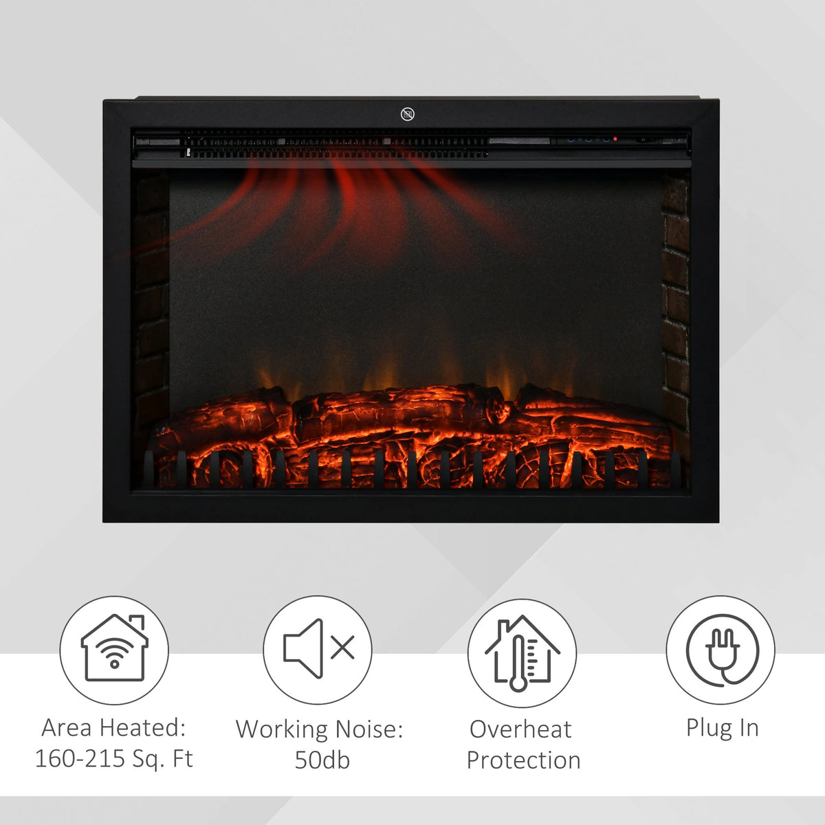 750W/1500W electric fireplace heater insert for customizable warmth