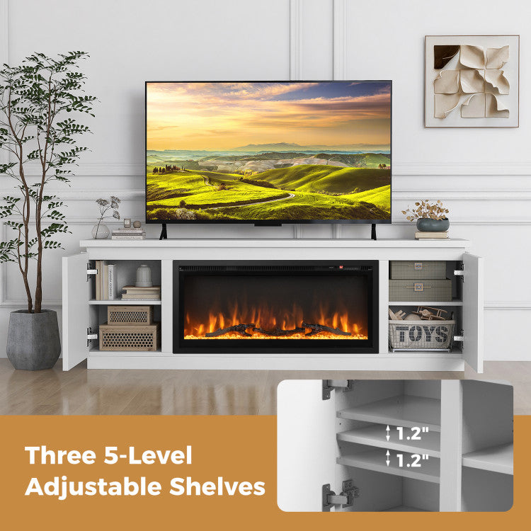 Adjustable shelves in fireplace TV stand