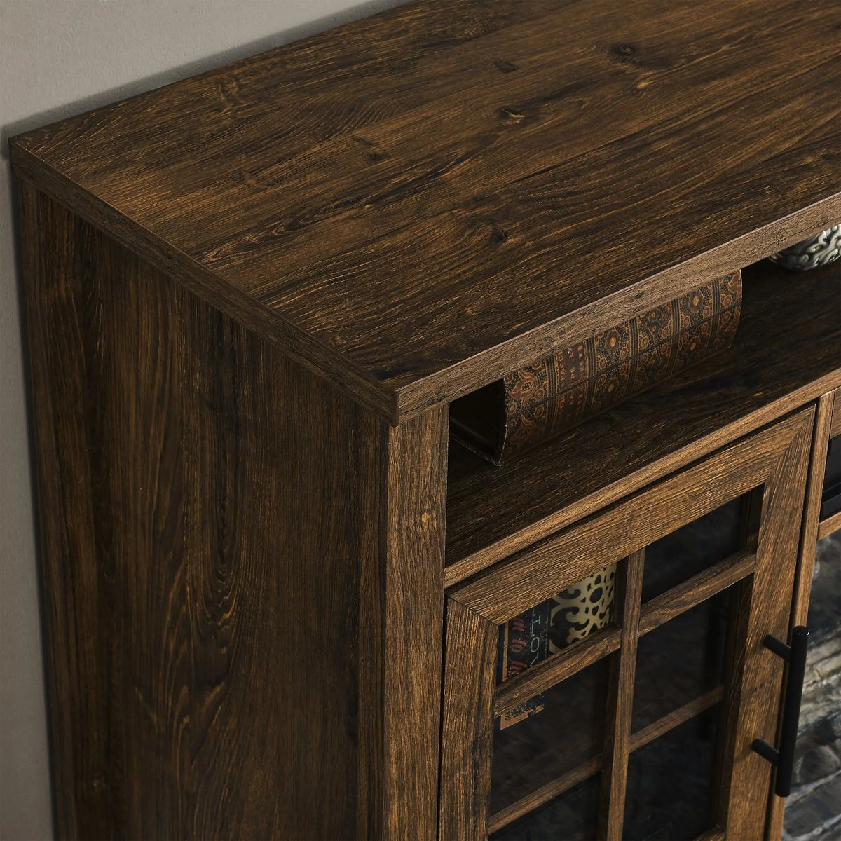 TV stand with tempered glass cabinets and adjustable shelves