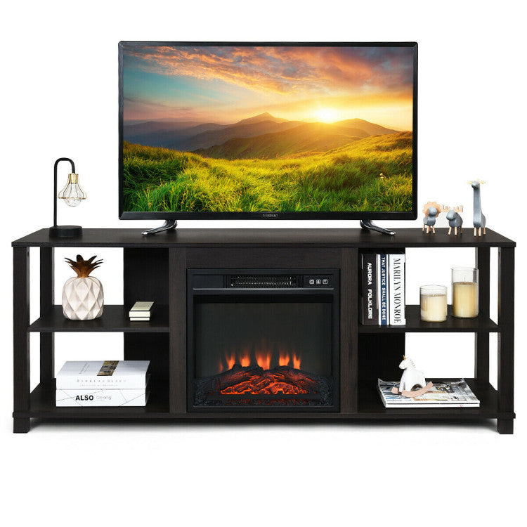  Adjustable shelves in TV stand compatible with fireplace insert
