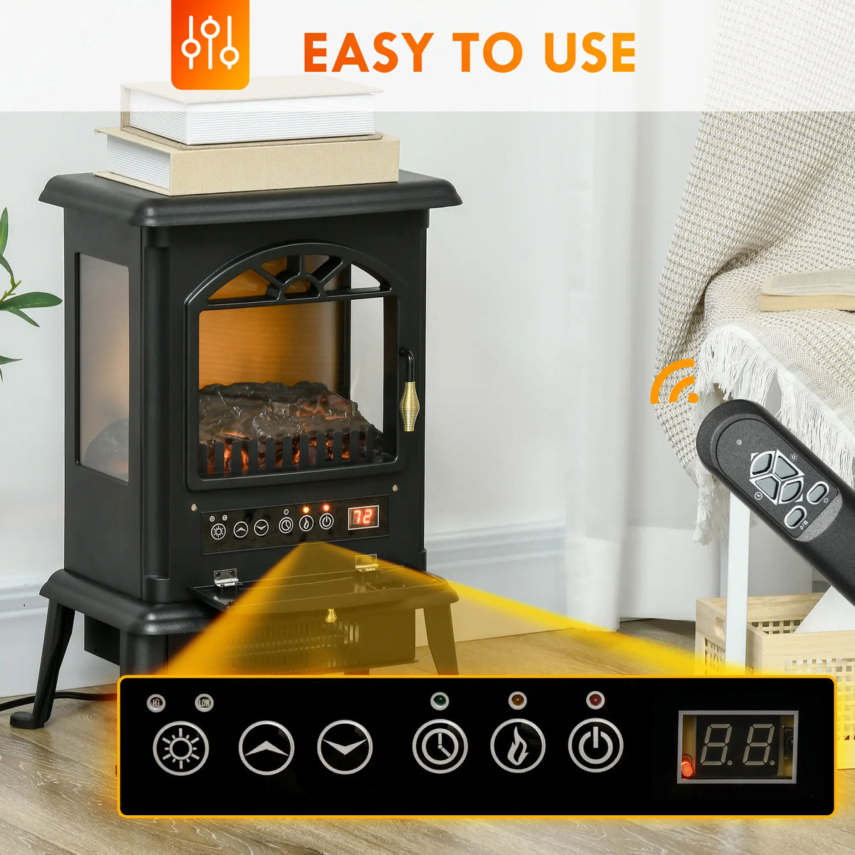 Electric Fireplace with Adjustable Temperature & Timer