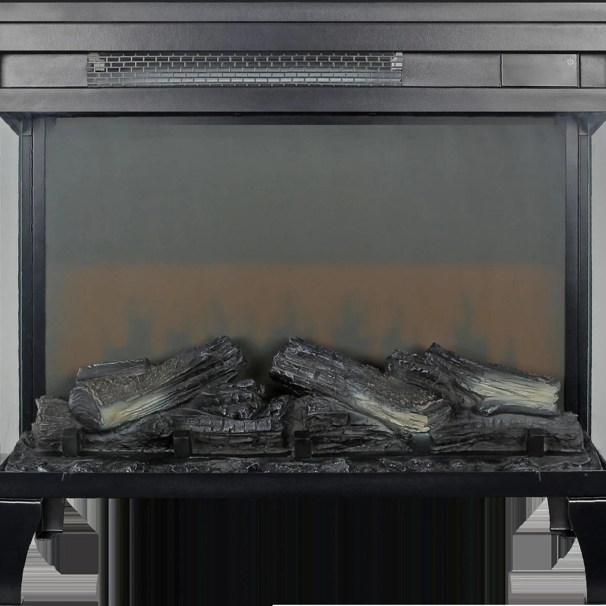 Sleek and modern antique black finish on 3-sided glass electric fireplace.