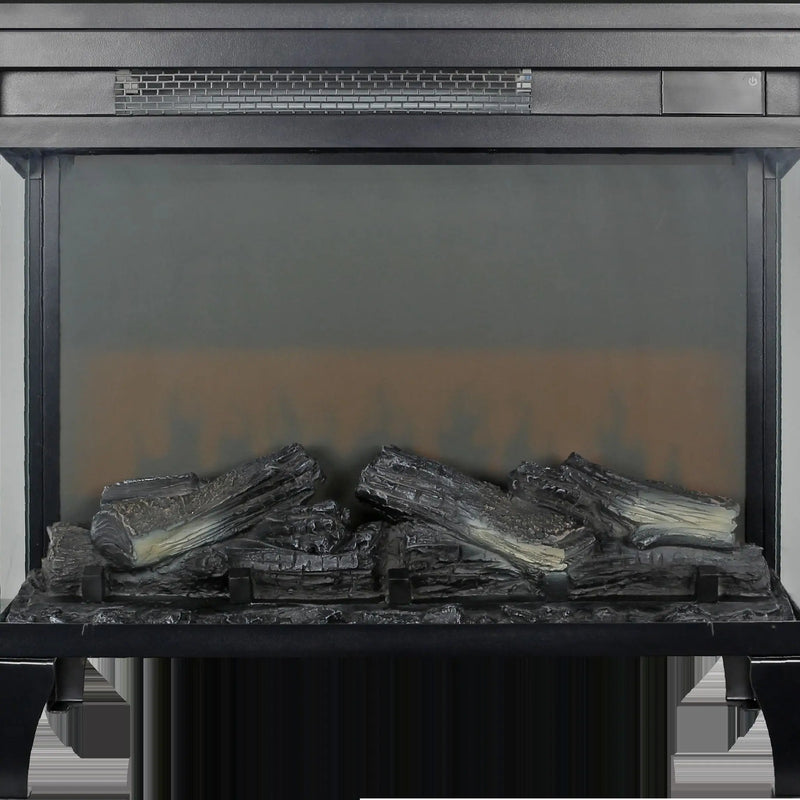 Sleek and modern antique black finish on 3-sided glass electric fireplace.