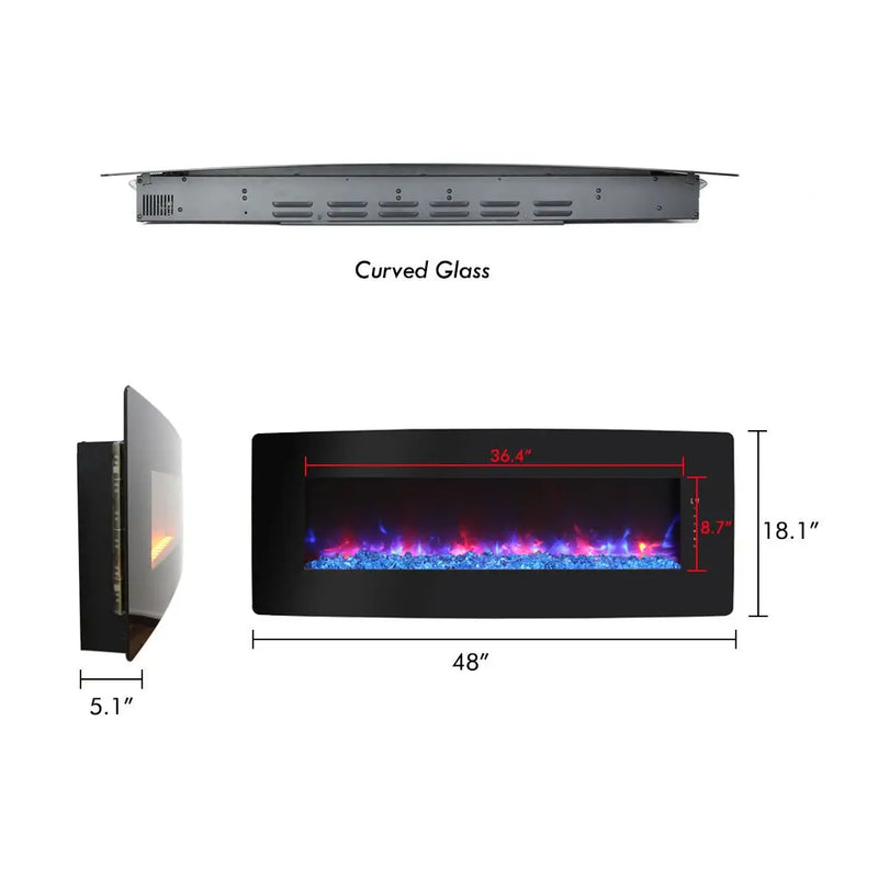 48" electric fireplace with antique black finish, designed for modern spaces.