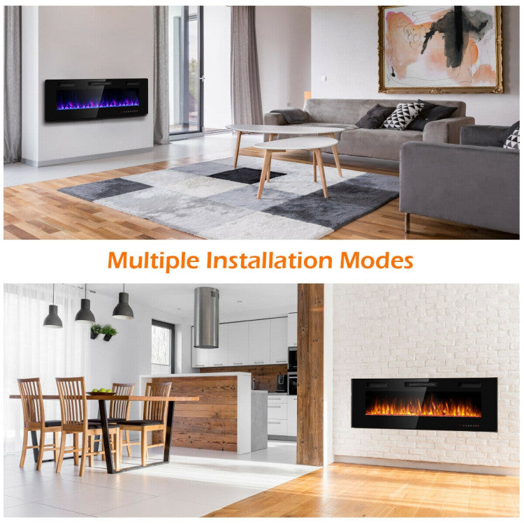 Slim design electric fireplace in bedroom