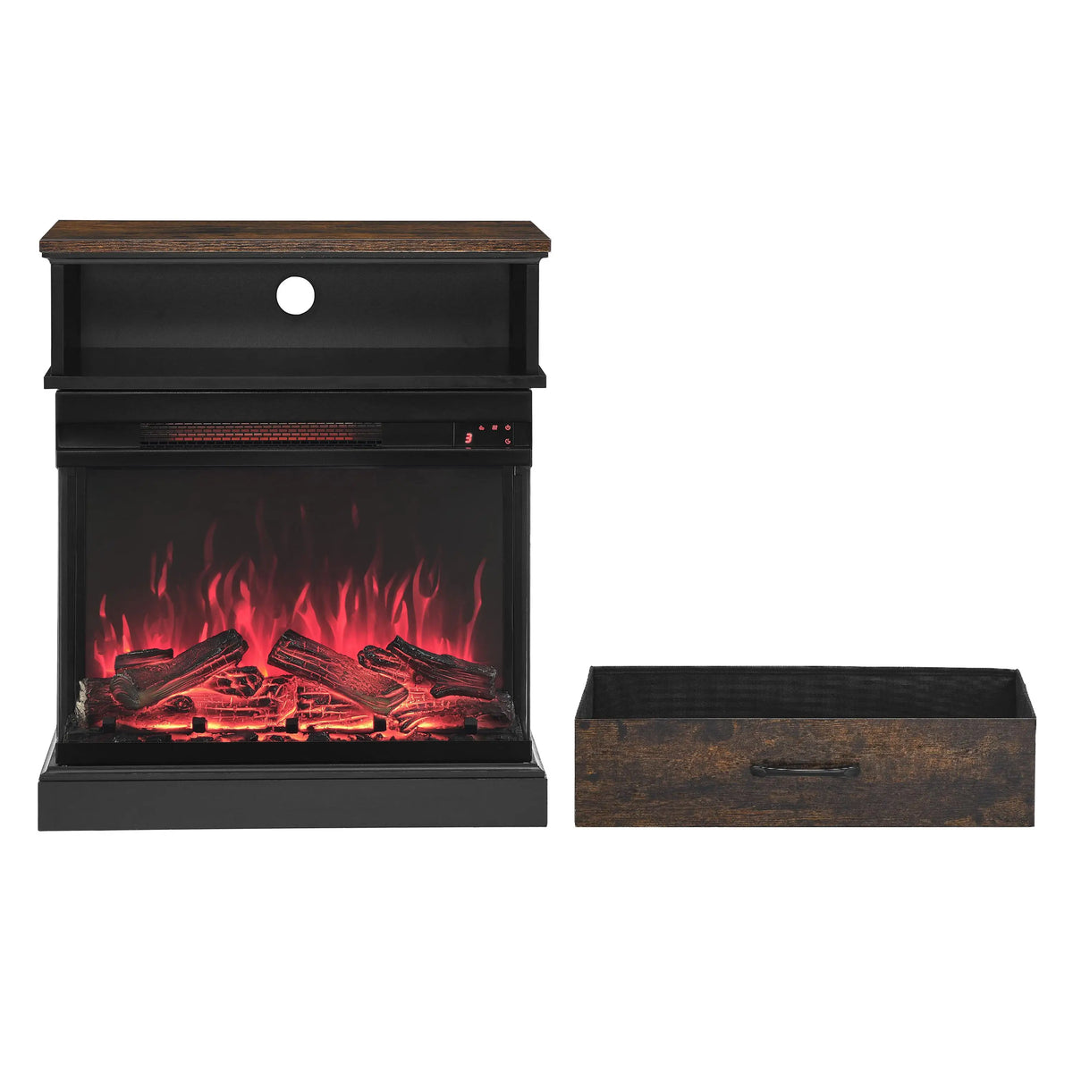 Bedside Table with 3-Sided Electric Fireplace Heater