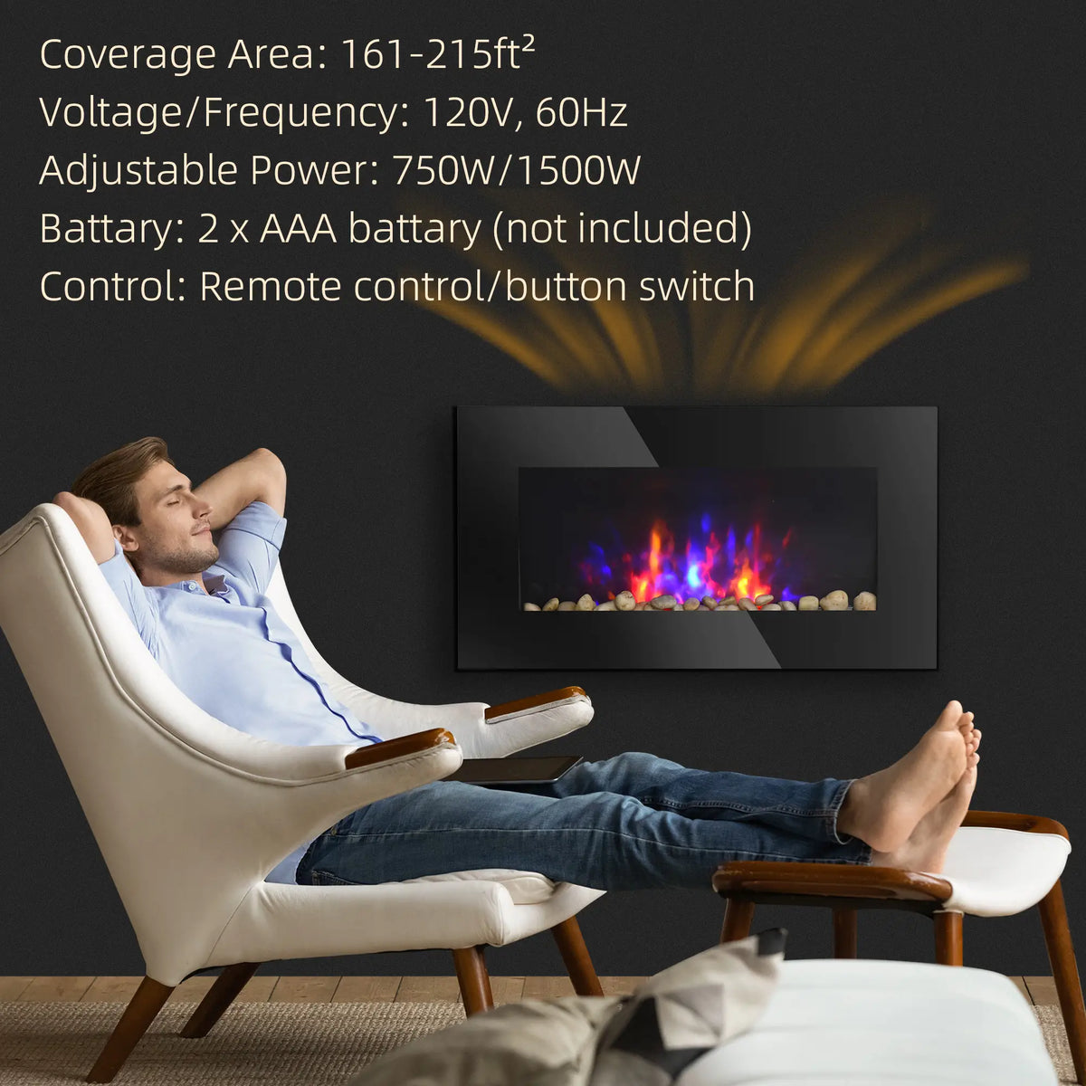 28.5-inch black electric fireplace for modern home décor