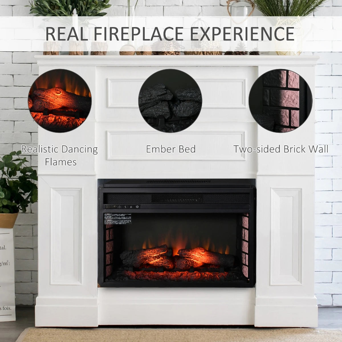 Black 27" Electric Fireplace Insert for Living Room & Bedroom