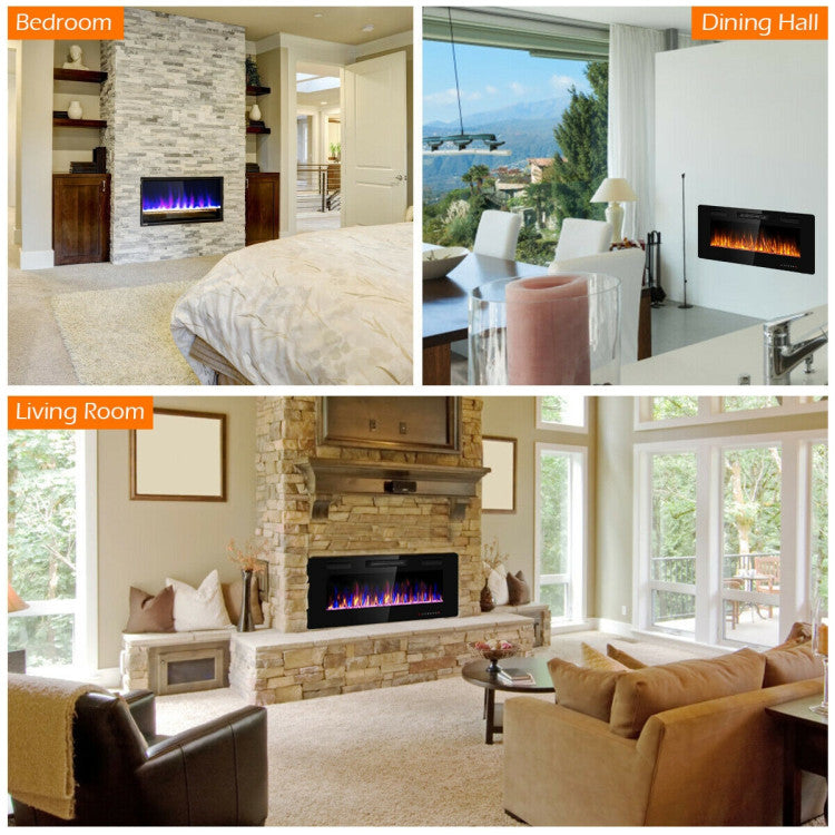 Black electric fireplace with timer settings
