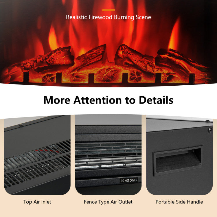 Compact design electric fireplace with simple recessed installation