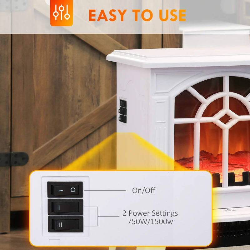 Adjustable 750W/1500W electric fireplace heater providing supplemental heat up to 323 sq. ft.