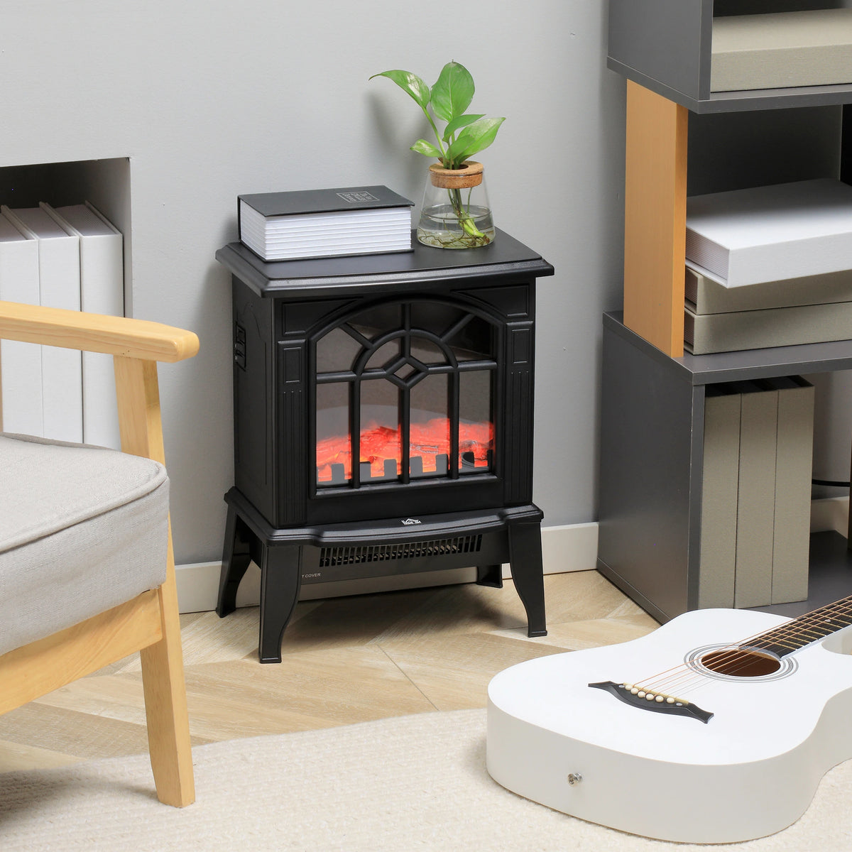 Adjustable 750W/1500W electric fireplace heater providing supplemental heat up to 323 sq. ft