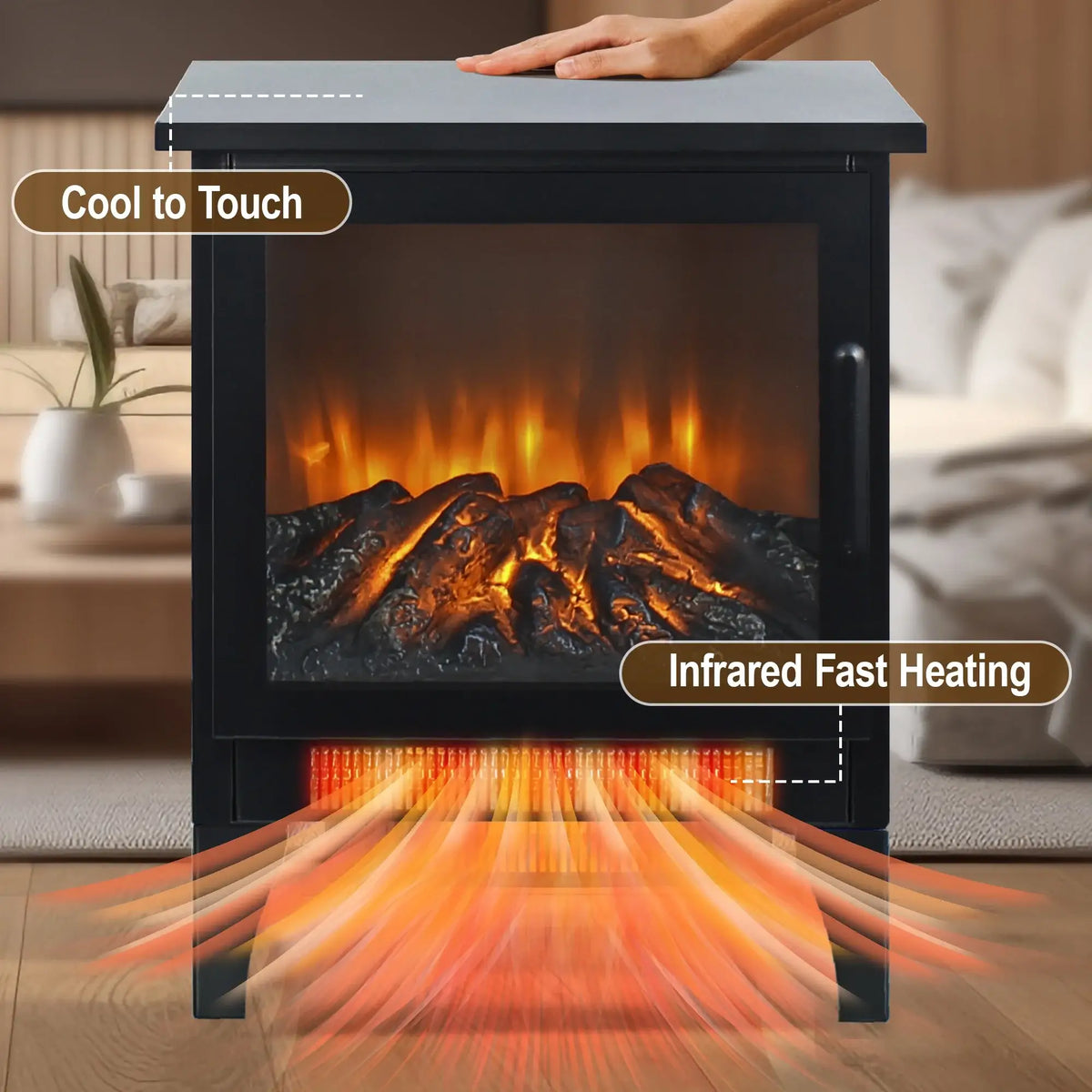Portable 15" Electric Fireplace Stove Heater for Small Spaces