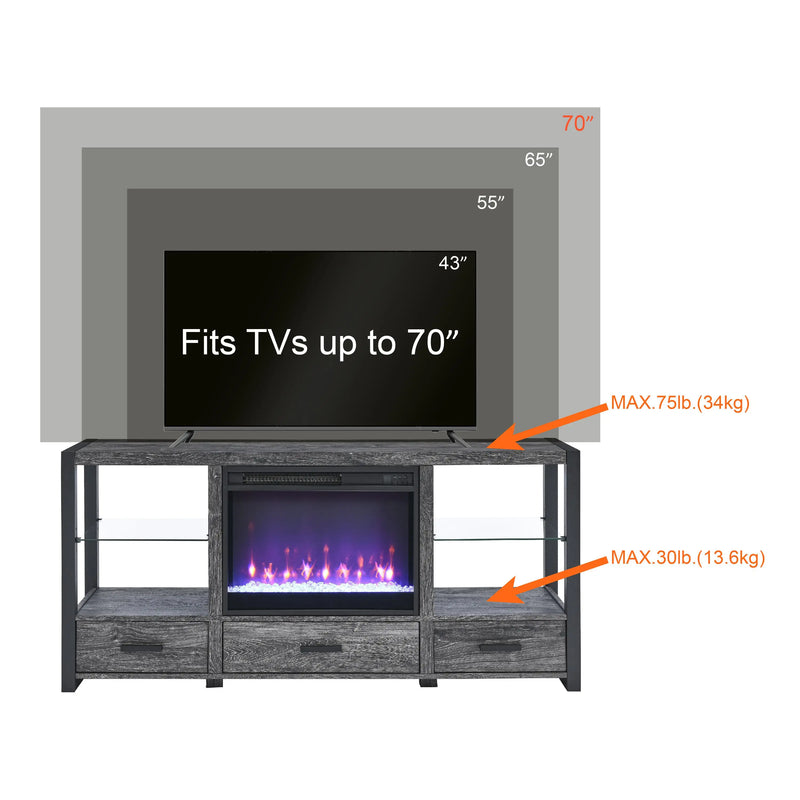 Corner TV cabinet with fireplace and LED display settings