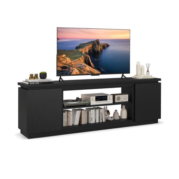 Corner-friendly TV cabinet with central fireplace slot