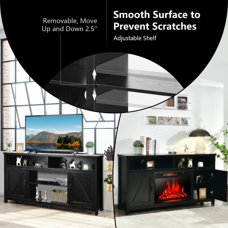 Corner-friendly TV cabinet with removable shelf for built-in fireplace