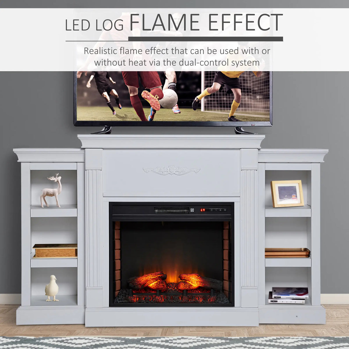 Stylish 70" Cream White Fireplace TV Stand with Storage