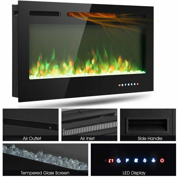 Electric fireplace with crystal ember bed and flame effects