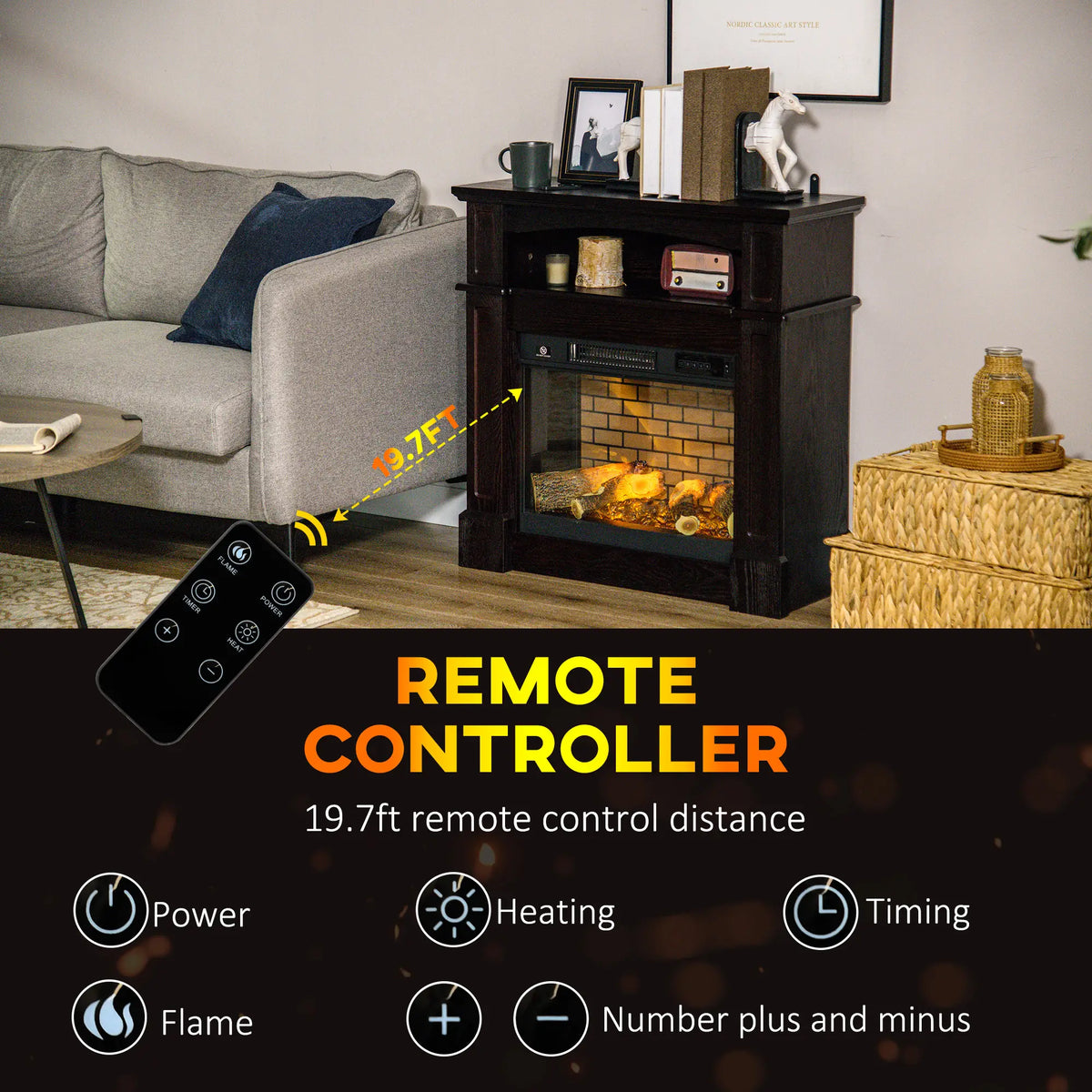 Dimmable LED Log Flame Electric Fireplace